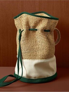 Rosie Assoulin x Target Woven Straw Drawstring Bucket Bag New